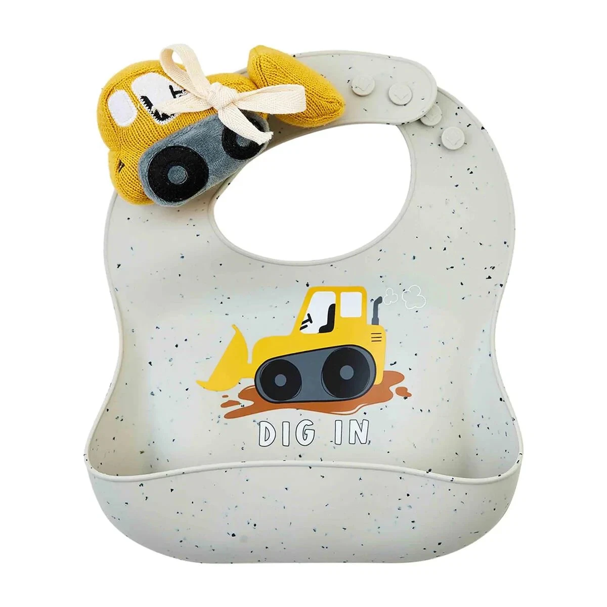 Bulldozer Silicone Bib & Rattle NEW