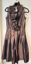 Eliza J Satin Ruffle High Neck Sleeveless Bronze Midi Dress Size 6(missing sash)