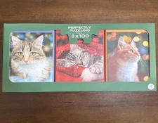 Christmas Cat Puzzles Lot Of 3 in SEALED BOX Jigsaw Table Fun 100 Pc Each Gift