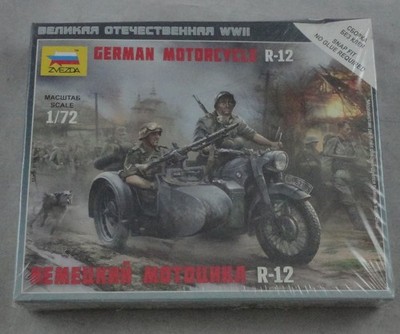 Zvezda 1/72nd Scale German R-12 Motorcycle Plastic Model Kit #6142 *SEALED*