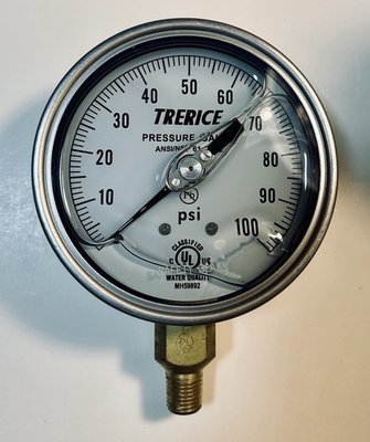 #ad Trerice Pressure Gauge: 4” Face 0 100psi 1 4quot; MNPT Mount Model#700LFB4002LA100 $55.99