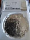 1990 $1 American Silver Eagle NGC MS69 Brown Label