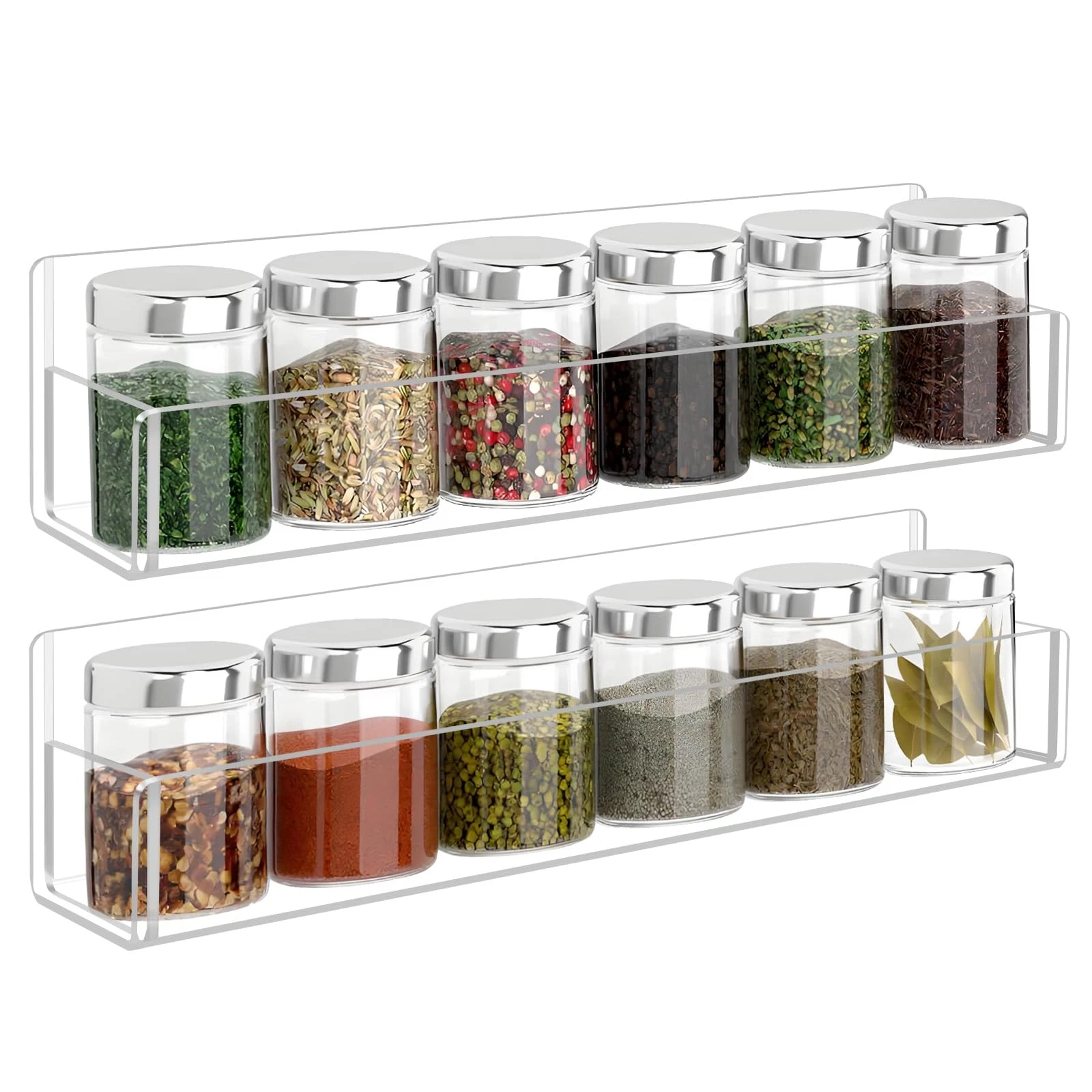 2 Pack 12 Inch Clear Acrylic Spice Rack Wall Mounted Spice Shelf Storage Holder