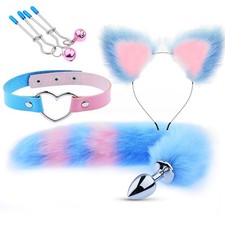Anal Plug Suit SM Fox Tail Anal Butt Plug Metal Cat Ear Hairpin Nipple Clip