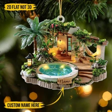 Tropical Pool Villa 2D FLAT Ornament – Palm Tree, Lagoon Hot Tub & Lantern Path