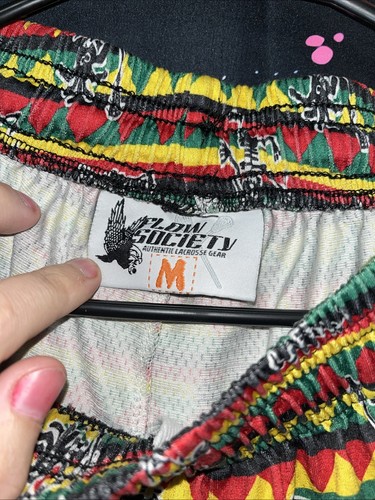 Flow Society Youth Lacrosse Shorts Medium Rasta Man Red Green Yellow White - Picture 2 of 4