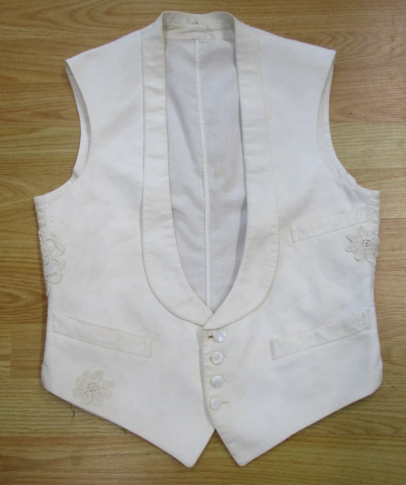 Antiguo chaleco eduardiano para hombre cuello chal blanco reciclado Foto 2 de 4