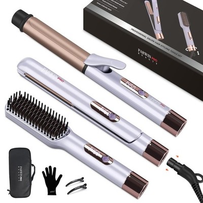Ceramic Flat Iron & Curling Iron Set with LED Control & Instant Heat | Purple