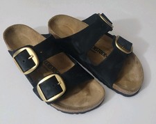 Birkenstock Arizona Big Gold Buckle Black Nubuck Size 38 L7M5