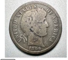 1896 S BARBER DIME. RARE LOW MINT COIN. FULL RIMS.