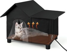 Large Heated Cat House for Outside, Elevated Outdoor Cat House Weatherproof with