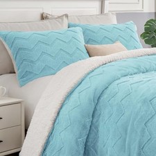 Fluffy Comforter Set - Super Soft Sherpa Comforter for Size Twin Light Blue