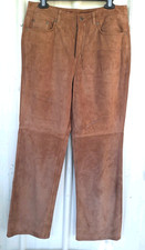 Talbots Womens Suede Leather Pants 10 Brown Stright Leg 5 Pocket Poly Lined