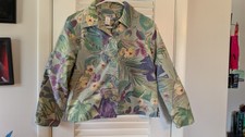 Coldwater Creek PXS Cotton Jacket Green Floral Artsy Petite Extra Small Euc 90s
