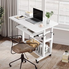 Rolling Computer Desk Height Adjustable with Keyboard Tray Storage Shelve