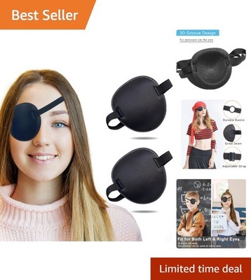 2 Black Adjustable Eye Patches - Comfortable for Children & Adults, Unscented