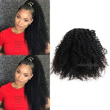 Afro Puff Kinky Curly Human Hair Ponytail 20in Drawstring Jet Black 80g Net