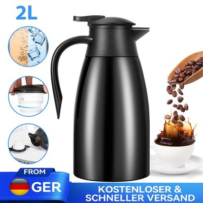 Doppelwandige Thermoskanne 2L Edelstahl Isolierkanne Kaffeekanne Thermosflasche