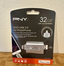 PNY Duo-Link 3.0 Flash Drive 32GB, Compatible with iPad/iPhone, Mac/Pc New.