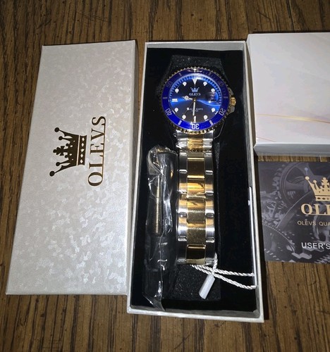 OLEVS Mens Watches, Silver Dress Gold Classic Luxury Large Blue Face Quartz Watc