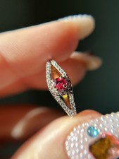 Solid 9ct Yellow Gold Red Spinel Ring Band | Modern Design w White Zircon stones