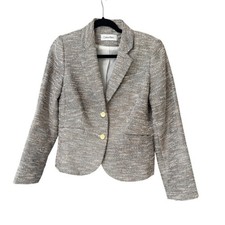 Calvin Klein Women s Tweed Blazer Jacket Size 12 Gold Button Career Work Jacket