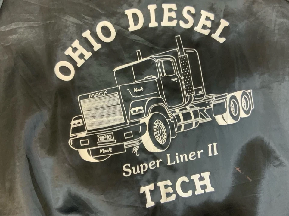 Vtg USA Black Mack Trucks Ohio Diesel Super Liner Trucker Silky Bomber Jacket L - Image 4 of 4