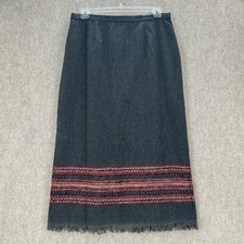 Sag Harbor Womens Gray Wool Blend Tapestry Border Maxi Skirt Fringed Size 16