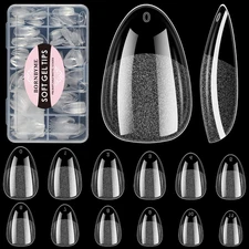 Extra Short Almond Soft Gel Nail Tips,  216 PCS Pre Buff Full Cover Shaped Nail 