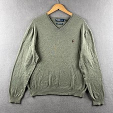 Polo Ralph Lauren Sweater Mens XL Green Olive V-Neck 100 Pima Cotton Pony