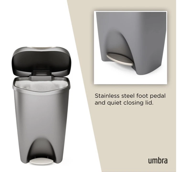 Cesta de basura 13 gal 25-1/2"" H x 17"" W x 13"" D plástico níquel, Umbra 084200-410 Foto 3 de 4