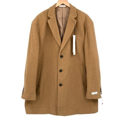 Calvin Klein Wool Blend Camel Overcoat Mens 52R Regular Slim Fit