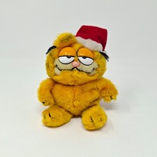 Vintage 1981 Garfield 5  Cat Plush Sitting With Santa Hat Christmas Holiday