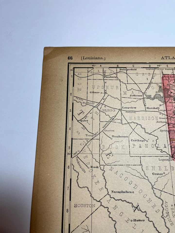 1888 2-Piece LOUISIANA State Map fm 1894 Rand-McNally Atlas SEE PICs & DESCRIP - Image 3 of 4