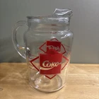 Vintage Heavy Glass Coca-Cola 2 QT. Pitcher Red Diamond Coke Design with Ice Lip