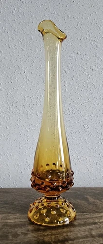 Amber Amberina Hobnail Vase Swung Bud Fenton Dewdrop Glass Mid-century Pedestal