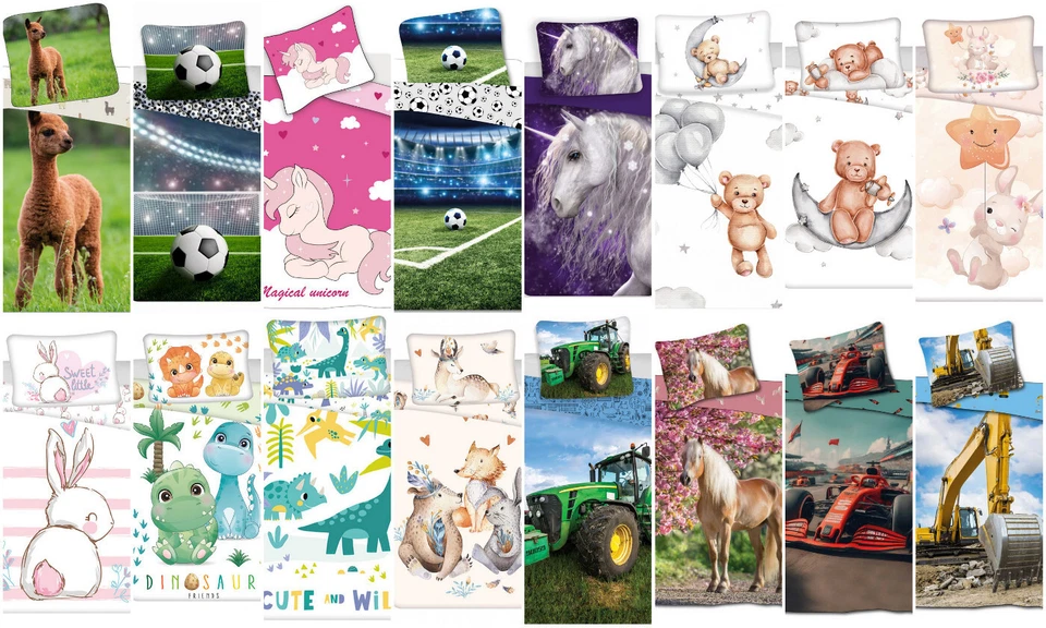 JERRY FABRICS Baby Kleinkinder Bettwäsche 100x135 cm Lama Fussball Dino Hase einhorn Teddy Bär