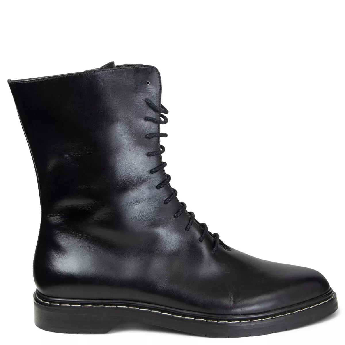 66171 auth THE ROW black leather FARA LACE UP Combat Boots Shoes