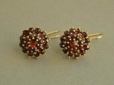 2Ct Round Cut Red Garnet Cluster Drop  Dangle Earrings 14K Yellow Gold Finish