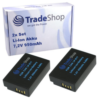 2x Trade-Shop Akku 7,4V 950mAh für Canon EOS M6 Mark II Rebel SL3 RP R10 R100