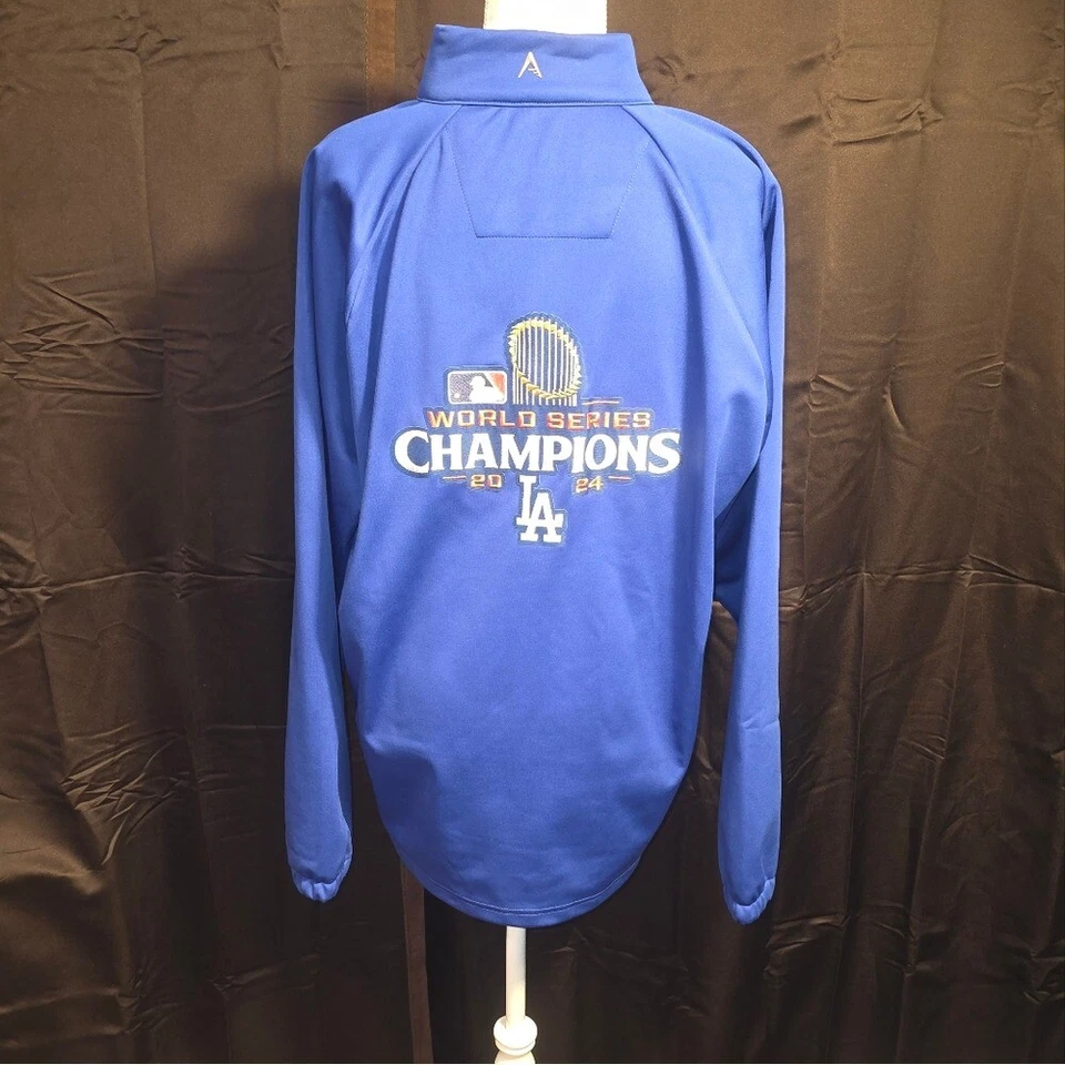 Chaqueta de los Dodgers de Los Ángeles 2024 Campeones de la Serie Mundial para Hombres L Azul Blanco Usada en Excelente Condición Foto 2 de 4