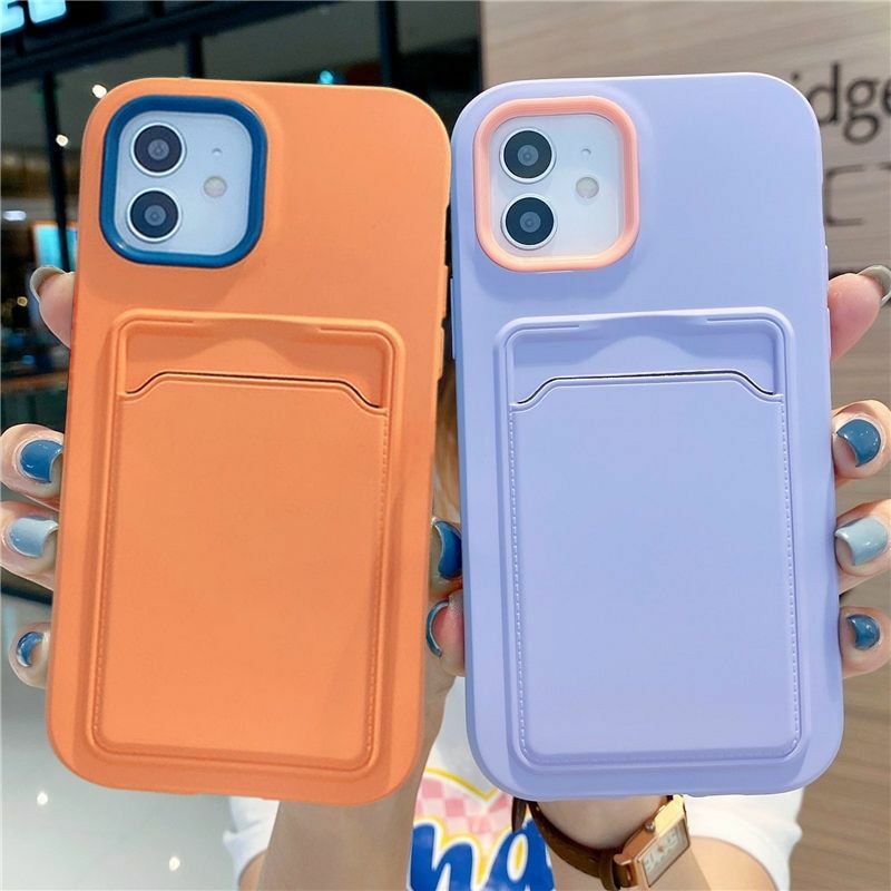 Candy Color Phone Case Back Card Bag For iPhone 13 12 11 Pro Max XS XR Cover