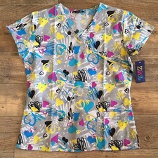 NEW Zikit SMALL Scrub Top- Retro Pink Blue Valentines Day Heart - New w/ Tag