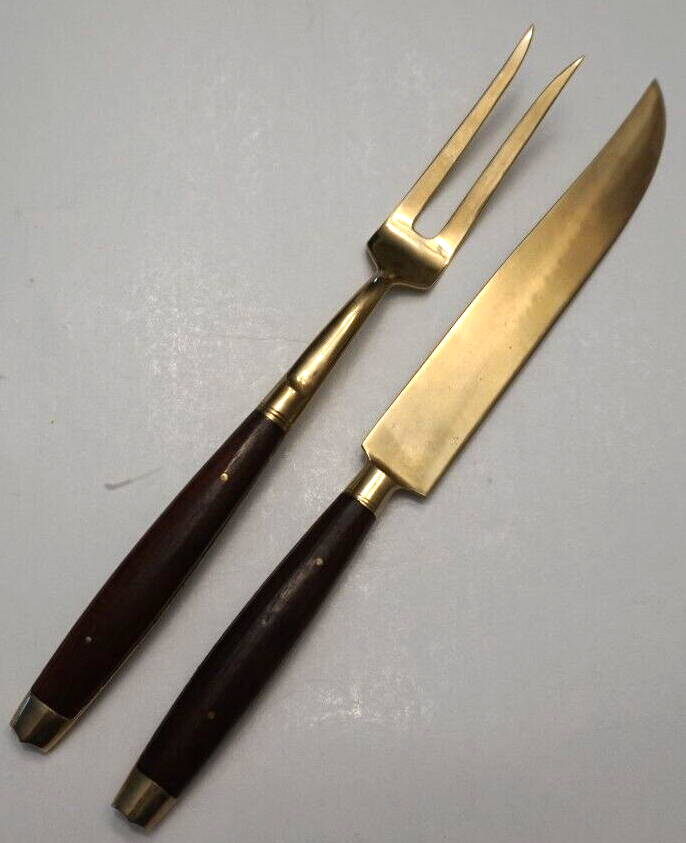 Vintage Bangkok Thailand Piece Bronze /Brass Silverware Set wood Handle