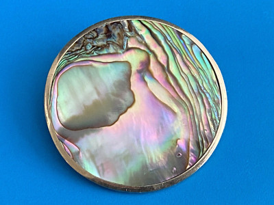 BROSCHE - ALPACA MEXICO - ABALONE MUSCHEL PERLMUTT - Ø 35mm - VINTAGE - #2