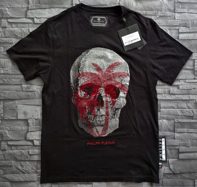 PHILIPP PLEIN T-SHIRT PLATINUM CUT ROUND NECK ALOHA PLEIN / L / NEU /