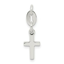 Sterling Silver Children's Mini Flat Back Cross Charm Kids Pendant 12mm x 6mm