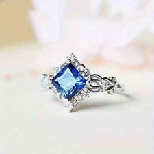 Fashion Trendy With Rhombus Sapphire Creative Hollow Patterned Ring Size - 7