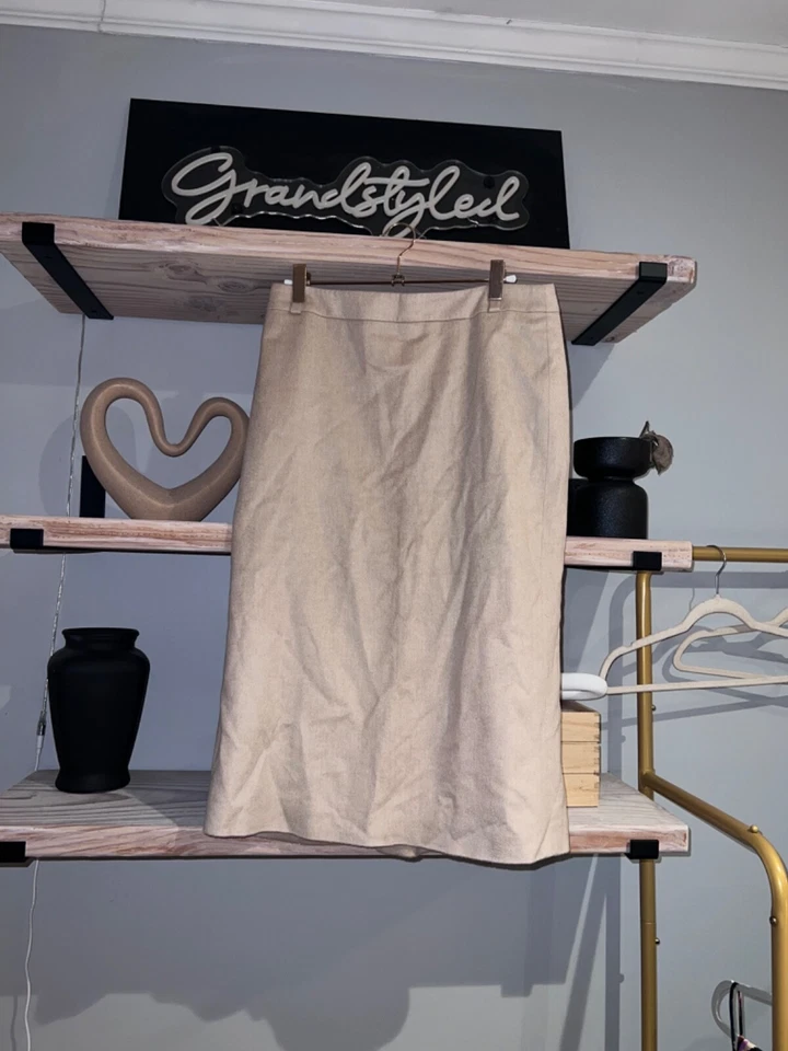 MAX MARA | 米色羊毛 Midi 铅笔裙,尺寸 8,MRSP $575 设计师裙 — 第 3/4 张图片