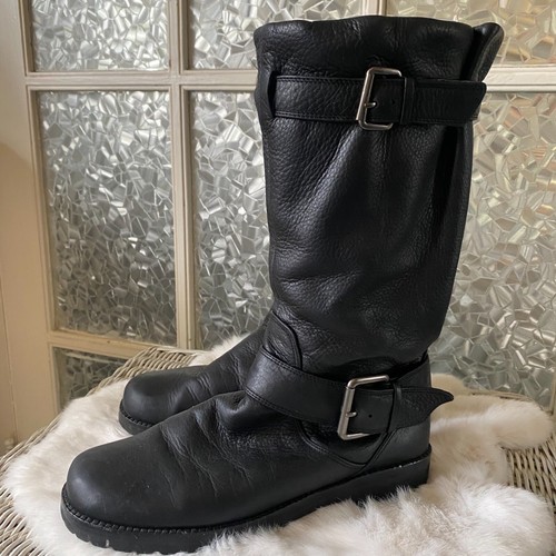 Black Riding Boots Pebbled Leather Size 